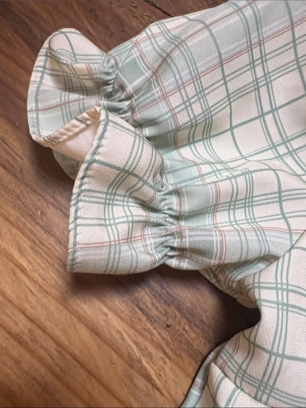 Vintage Mint Green Plaid Puff-Sleeve Mini Dress w/ Bow Collar Cut Out Detail XS - Picture 4 of 4